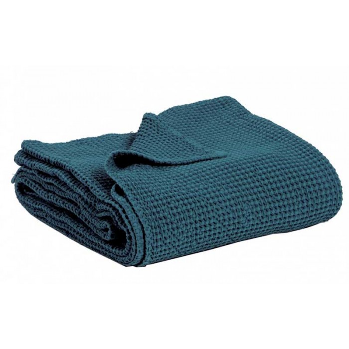 Couvre-lit Vivaraise en coton gaufré MAIA coloris TOPAZE